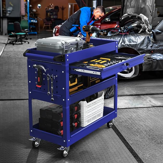 3-Tier Rolling Utility Cart, Metal Heavy Duty Utility Cart on Wheels - Image 2