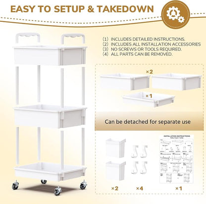 Goovilla Diaper Cart with Lockable Wheels and Easy Assembly, 3 Tier White - Image 6
