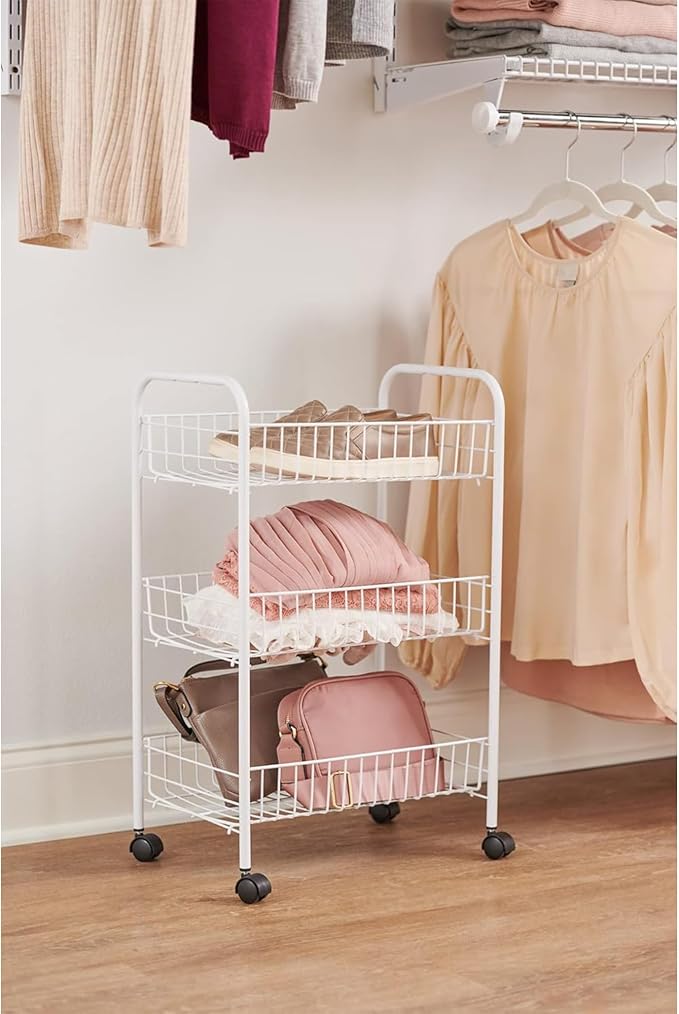 Rubbermaid 3-Tier Shelving Wheeled Organizer, Wire Adjustable Metal Storage Cart - Image 2