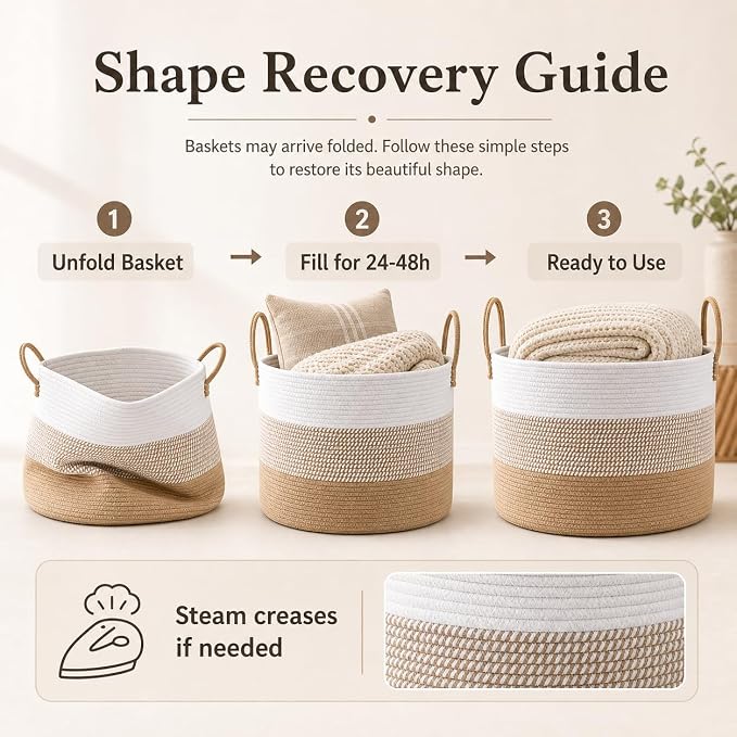 JMvicyroam 115L Extra Large Machine Washable Cotton Rope Blanket Basket | - Image 6