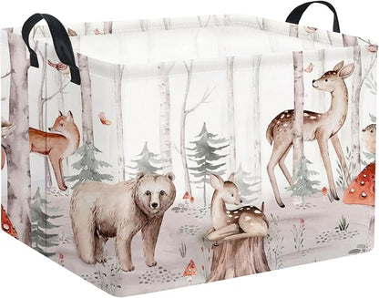 Rectangular Woodland Animal Basket Kids Baby Storage Basket Cute Storage Bin by TIBAOLOVER