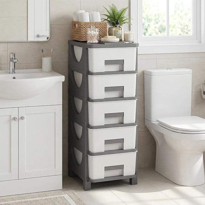 Giantex 5-Drawer Storage Organizer, Plastic Storage Tower - Image 2