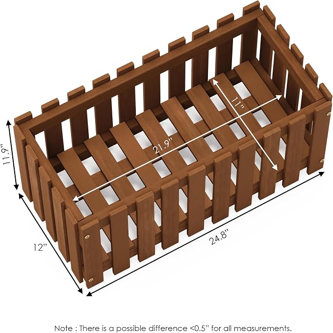 Furinno TIOMAN Planter Box, Hardwood Slat Style Flower Box, Rectangular Garden - Image 3