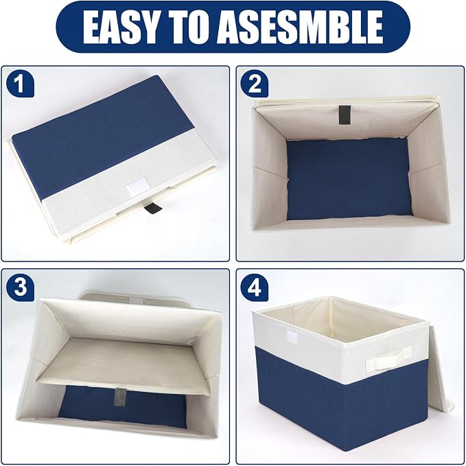 Large 22 Quart Linen Fabric Foldable Storage Bin Cube Organizer Basket - Image 3
