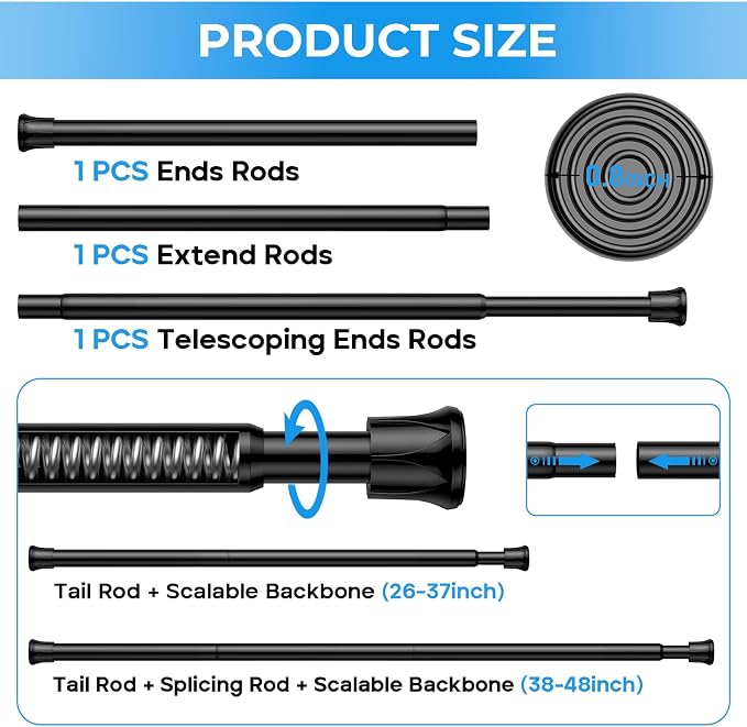 2 Pack Tension Rods for Windows 28 to 48 inch, Adjustable Curtain Rods No - Image 5