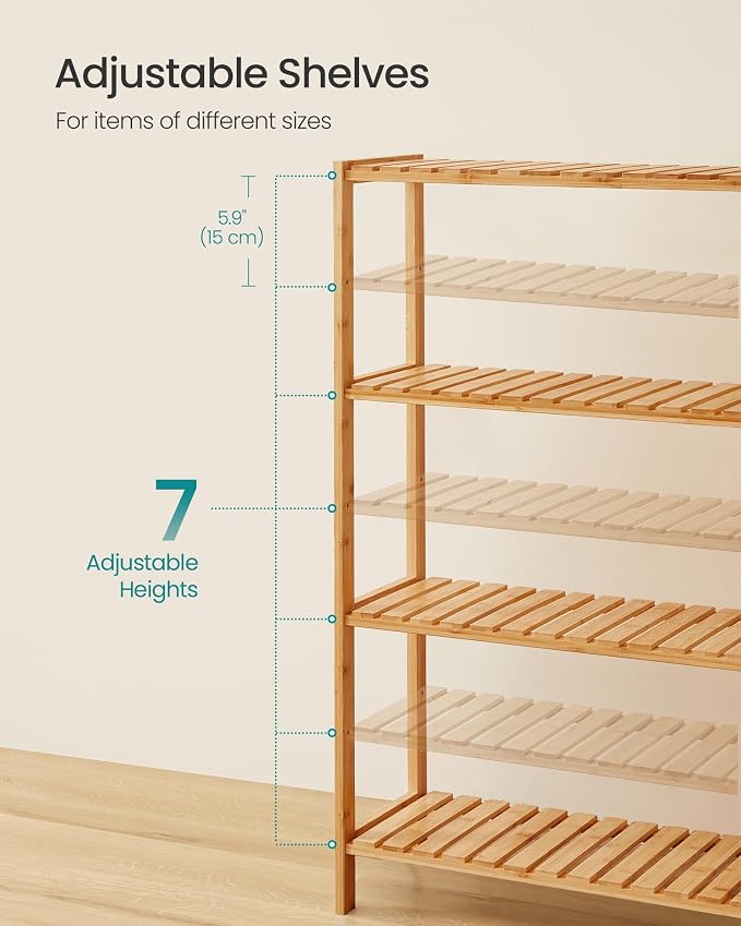 SONGMICS Bamboo Storage Shelf, 4-Tier Shelving Unit, in The Entryway, Living - Image 6