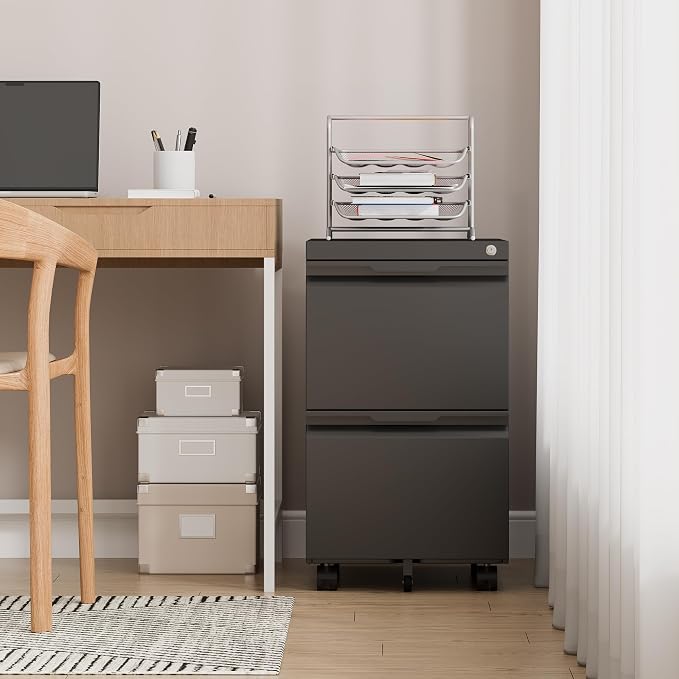 2 Drawer File Cabinet with Lock, Rolling Vertical File Cabinets - Image 9