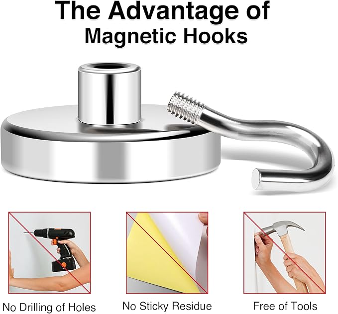 MIKEDE Magnetic Hooks Heavy Duty, 170LB+ Strong Neodymium Magnets - Image 5