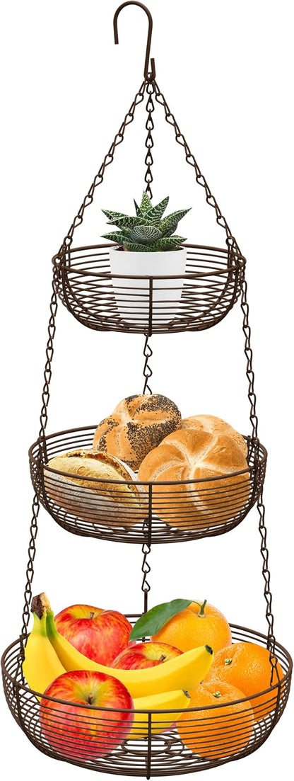 3-Tier Hanging Basket Fruit Organizer Kitchen Heavy Duty Wire Organizer by CAXXADIRECT