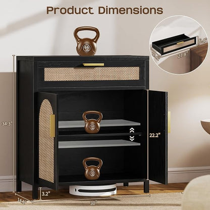 Rattan Buffet Cabinet with Storage Set of 2, Sideboard Cabinet with Doors and - Image 2