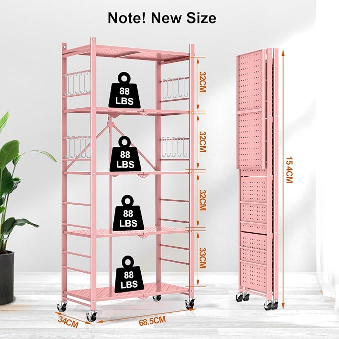 Himix Storage Shelves with 20 Hooks, 5-Tier Foldable Shelves - Image 3