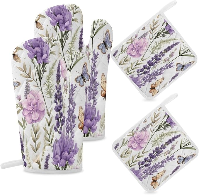Garden Beautiful Flowers Lavender Shabby Chic Oven Mitts and Pan Racks 4-Piece - Image 7