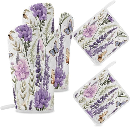 Garden Beautiful Flowers Lavender Shabby Chic Oven Mitts and Pan Racks 4-Piece - Image 7