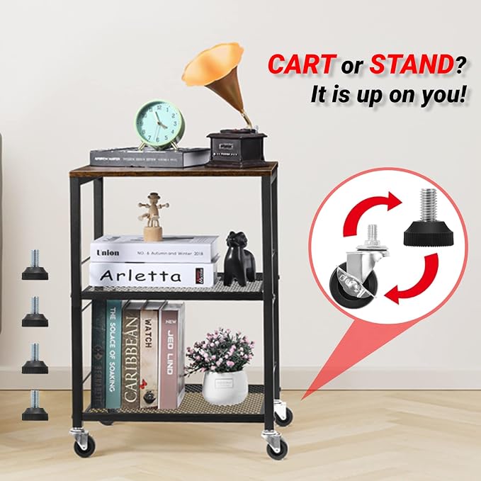 LIANTRAL Rolling Cart, 3-Tier Utility Microwave Bar Coffee Cart Kitchen Storage - Image 4