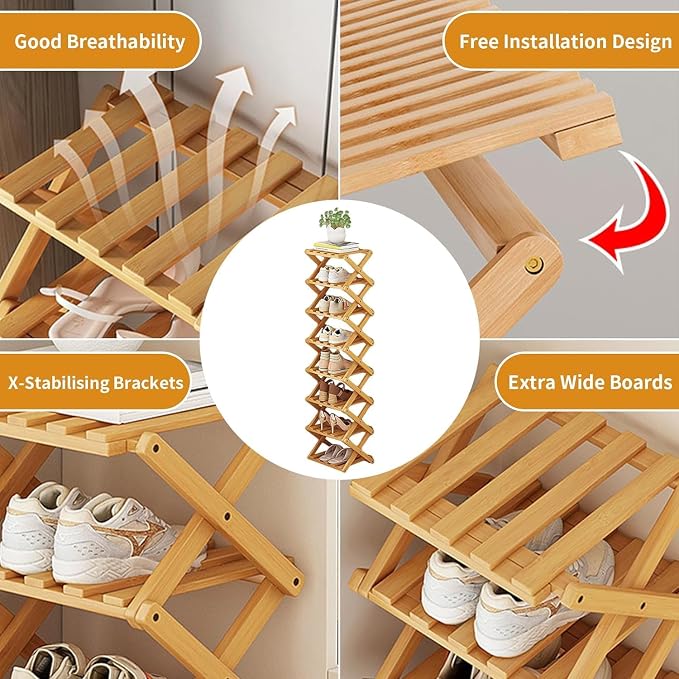 YYW Bamboo Shoe Rack for Entryway, Installation-Free and Foldable Vertical Shoe - Image 6