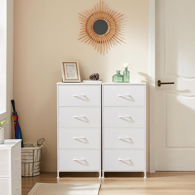 DUMOS Nightstand with 4 Drawers Bedside Table with Removable Fabric Bins Sturdy - Image 2