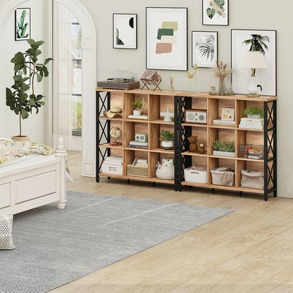 FATORRI 9 Cube Storage Bookshelf, 4 Shelf Book Shelf, Farmhouse Wood and Metal - Image 8