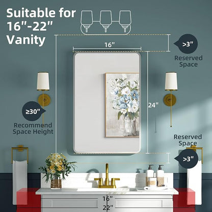 Bathroom Medicine Cabinet with Mirror 16 x 24 Inch, Mirrored Cabinets with 2 - Image 2