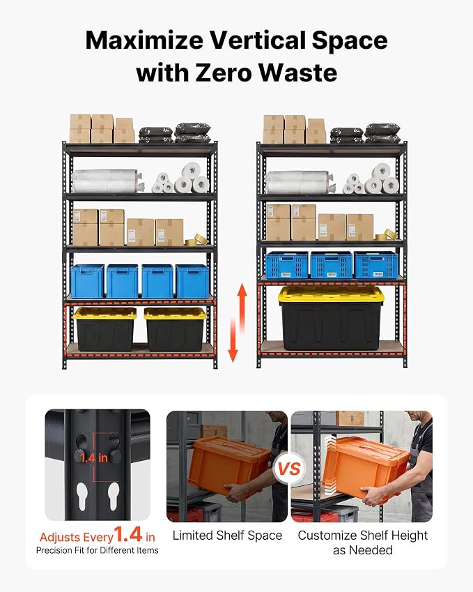 VEVOR Storage Shelves, 5-Tier Adjustable, 3000 lbs Capacity Heavy Duty | - Image 4