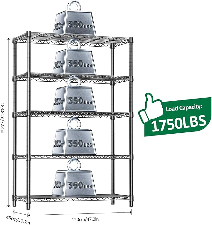 IZEUK 5-Tier Heavy Duty Metal Storage Shelving Unit, Adjustable Steel Wire Rack - Image 3