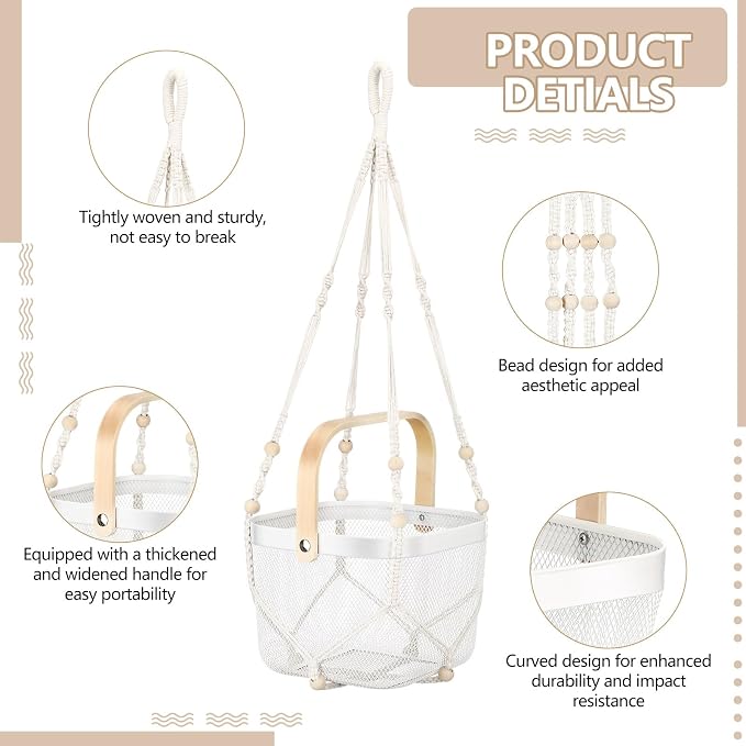 2 Sets Hanging Fruit Baskets for Kitchen 2 Size Metal Wire Mesh Basket - Image 5