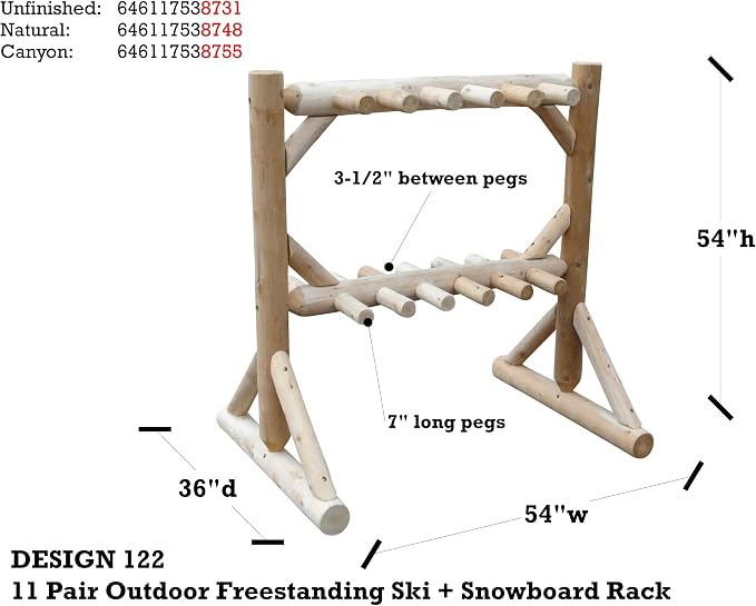 11-Place Freestanding Log Ski Rack Holder, Indoor & Outdoor Snowboard Racks - Image 6