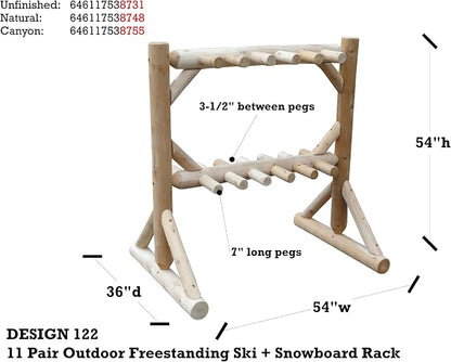 11-Place Freestanding Log Ski Rack Holder, Indoor & Outdoor Snowboard Racks - Image 6