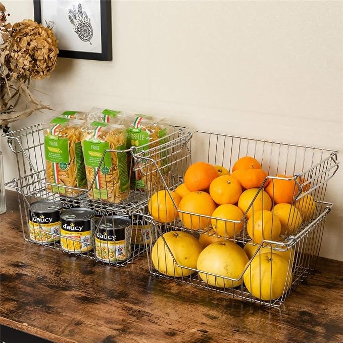 Stackable Wire Metal Baskets Storage Bins Fruit Vegetable Organization Pantry - Image 5