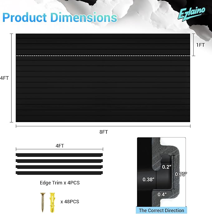 Ezlaino Slat Wall 4FT x 8FT, Versatile PVC Slatwall Paneling w/Long-Lasting - Image 2