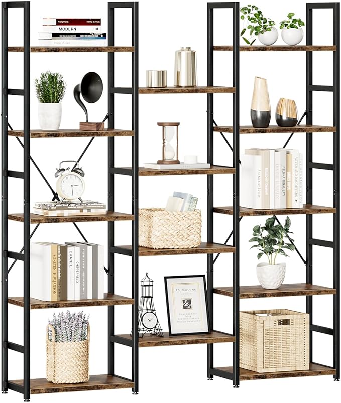 NUMENN Triple Column 5 Tier Bookshelf, Bookcase by NUMENN
