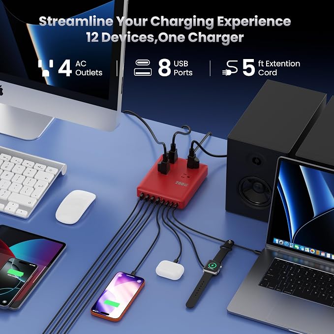 200W Charging Station, 12-in-1 USB C Power Strip - Image 2