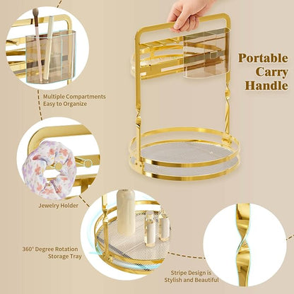 360° Rotating Makeup Organizer for Vanity, 2-Tier Gold Bathroom Organizer - Image 8