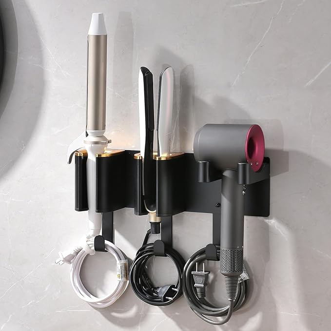 Hair Dryer Holder Wall Mount, Curling Iron Holder, 3 in 1 Hair Tool Organizer by Homestorage