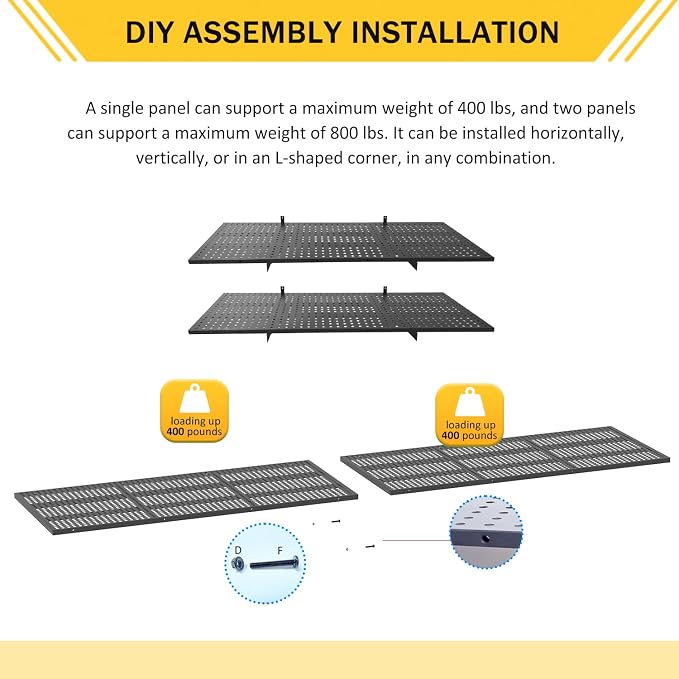 2-Pack 1.67x3.94ft Adjustable Garage Wall Shelving，800 lb Load Capacity Heavy - Image 6