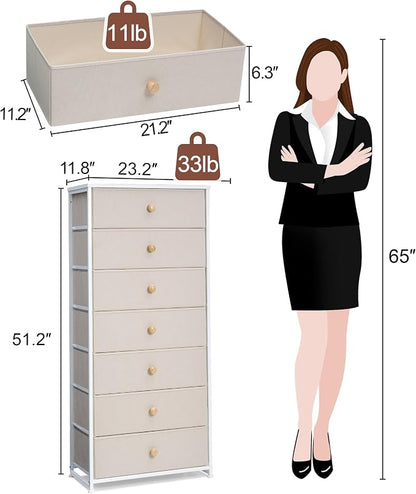 Fabric Dresser for Bedroom, Wide 7-Drawer Tall Vertical Tower | Wooden Top - Image 3