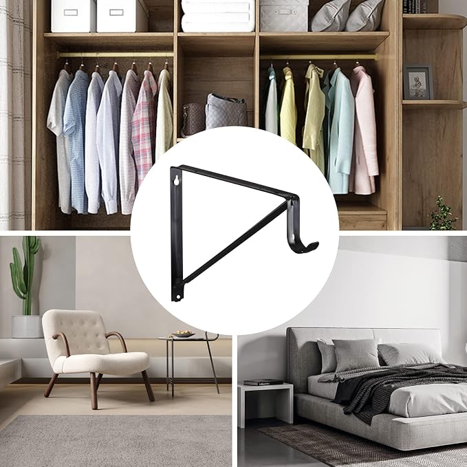 Closet Rod Brackets 11x9.5in, Closet Shelf Brackets 10 Pack, Wall Mounted - Image 6