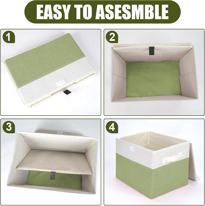 Large 22 Quart Linen Fabric Foldable Storage Bin Cube Organizer Basket - Image 3