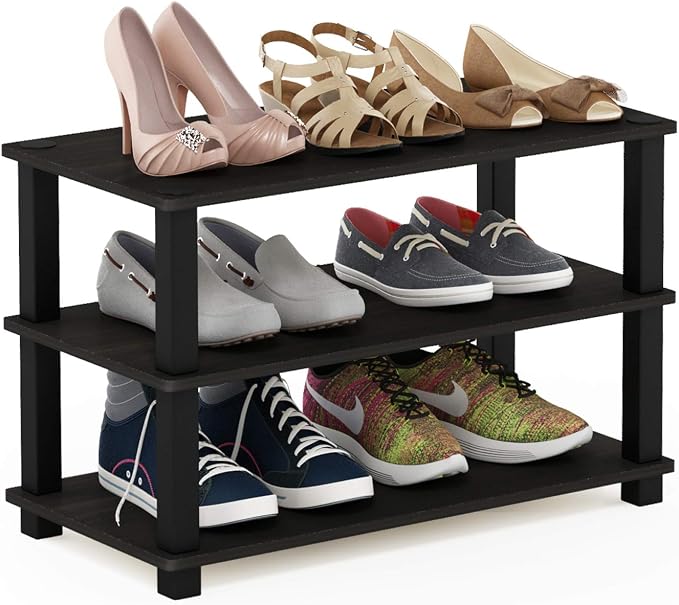 Furinno Turn-S-Tube 3-Tier Shoe Rack, Espresso/Black by Furinno-FitsYourSpaceFitsYourBudget