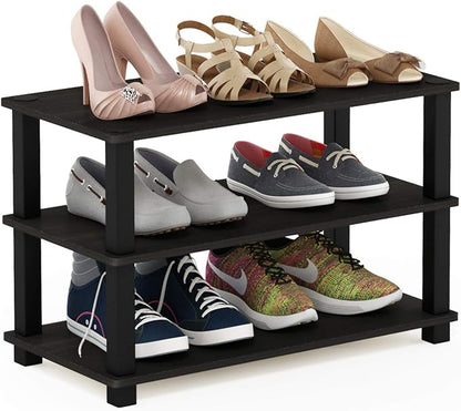 Furinno Turn-S-Tube 3-Tier Shoe Rack, Espresso/Black by Furinno-FitsYourSpaceFitsYourBudget