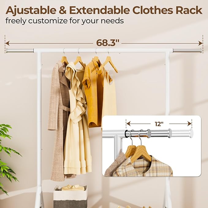 Heavy Duty Clothes Rack Load 450 LBS, Metal Garment Rack, Standing Rolling - Image 3