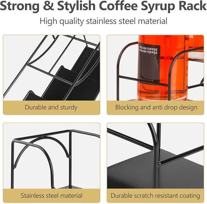 Syrup Rack for Coffee Bar Accessories, Iron 4 Compartment Bottle Organizer - Image 4