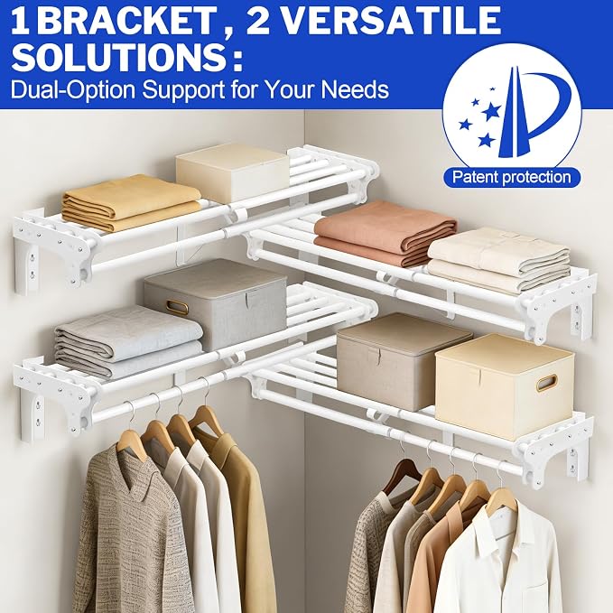 Closet Shelf with Hanging Rod, 28-48'' Expandable Closet Rod with Shelf | Wall - Image 3