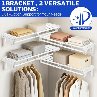 Closet Shelf with Hanging Rod, 28-48'' Expandable Closet Rod with Shelf | Wall - Image 3