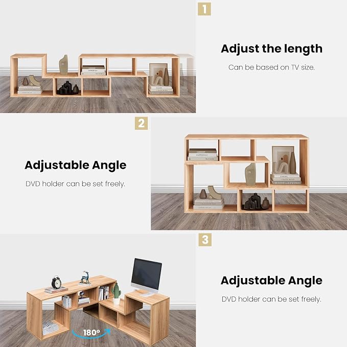 Recaceik Cube Bookshelf 2 Shelf Bookcase L-Shaped TV Console Stand Modern - Image 5