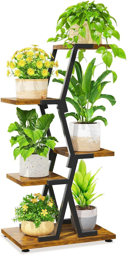 LASZOLA 4 Tier Tall Wood and Metal Plant Stand Indoor by LASZOLA