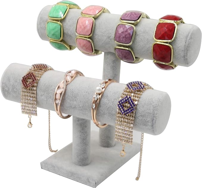 Wudygirl 2 Tier Bracelet Holder Velvet Bracelets Jewelry Holder Watches Holder - Image 7