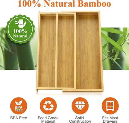 Large Bamboo Silverware Drawer Organizer Tray Kitchen Tool Drawer Divider - Image 7