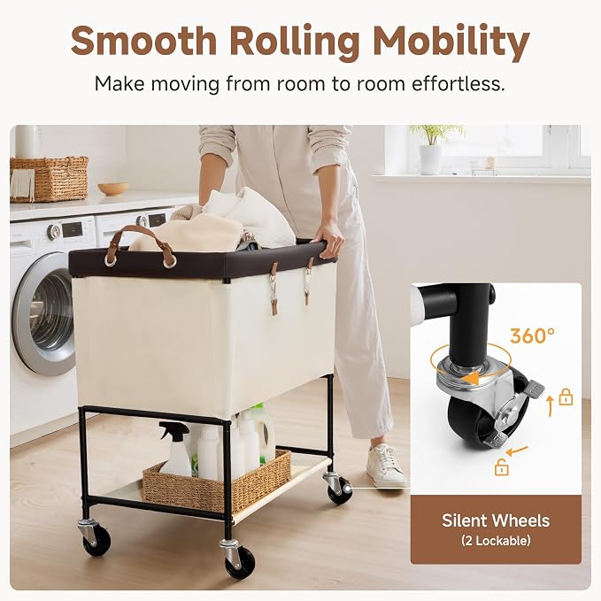 StorageWorks Laundry Cart, 2 Tier Rolling Basket - Image 4