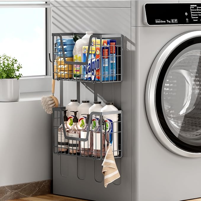 Grey Magnetic Shelf for Fridge, 2 Set Potato and Onion Storage Bins, Magnetic - Image 7