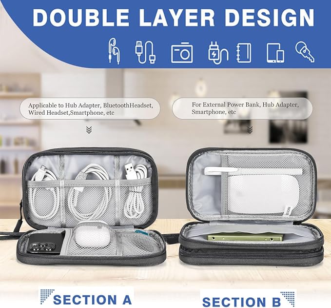 CAAORDKSO Electronics Organizer Case, Cable Organizer Bag Waterproof Electronic - Image 3